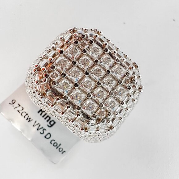 925 Sterling Sliver Moissanite 3cm Square Elevated Ring, 9.72ctw VVS Stones Hip - Picture 3 of 7